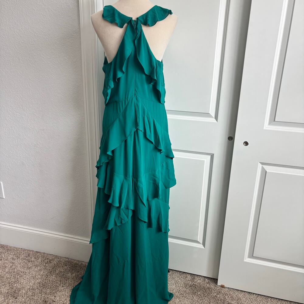 BCBG‎ MAXAZRIA Green Audrianna Georgette Ruffled Halter Dress Gown Sz 12 - Picture 5 of 13